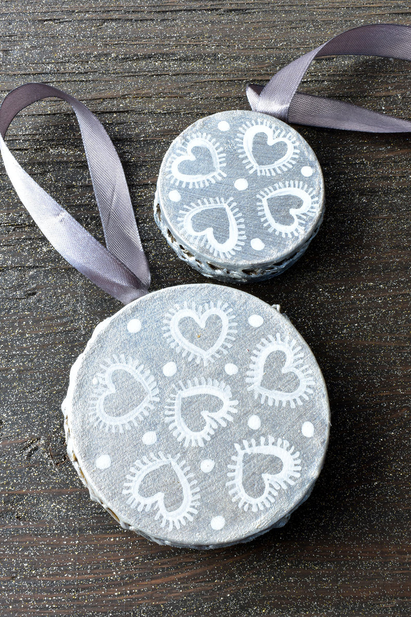 Silver Drum Ornament with Hearts