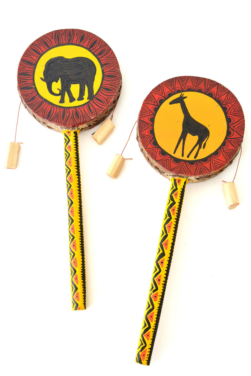 Large Double-Sided Giraffe & Elephant Spin Drum