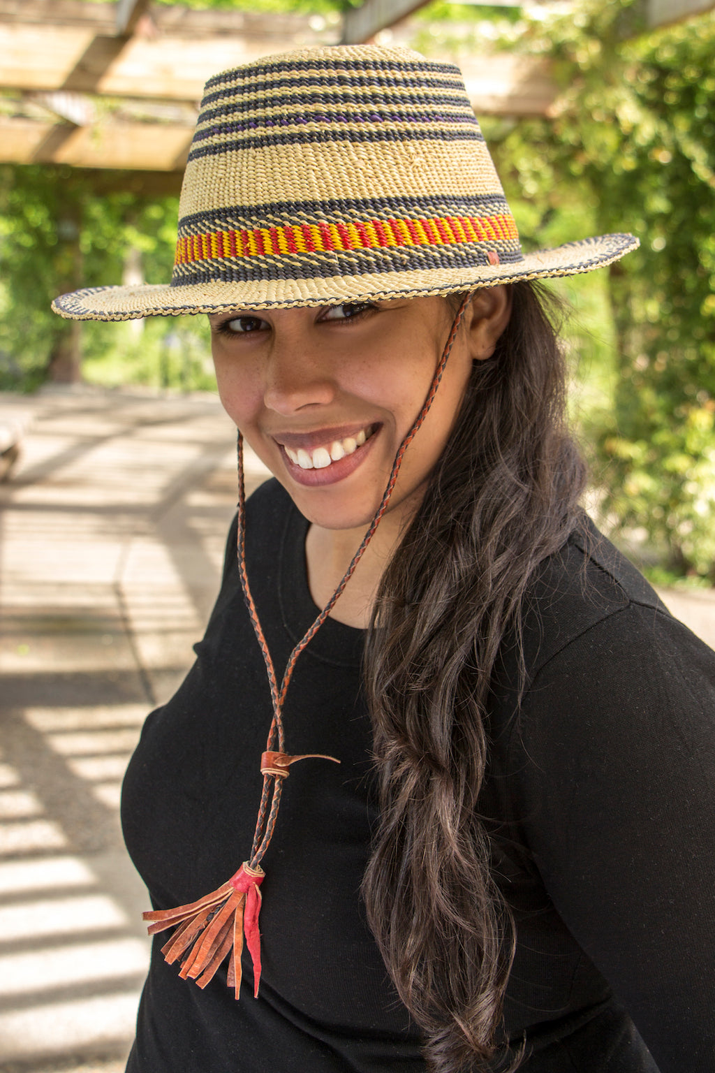 Ghanaian Short Brimmed Straw Hat with Strap