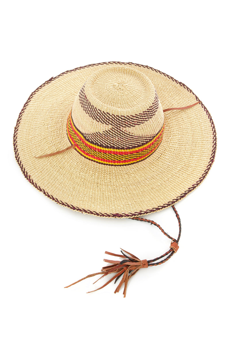 Ghanaian Straw Sun Hat with Strap - Assorted Colors & Designs