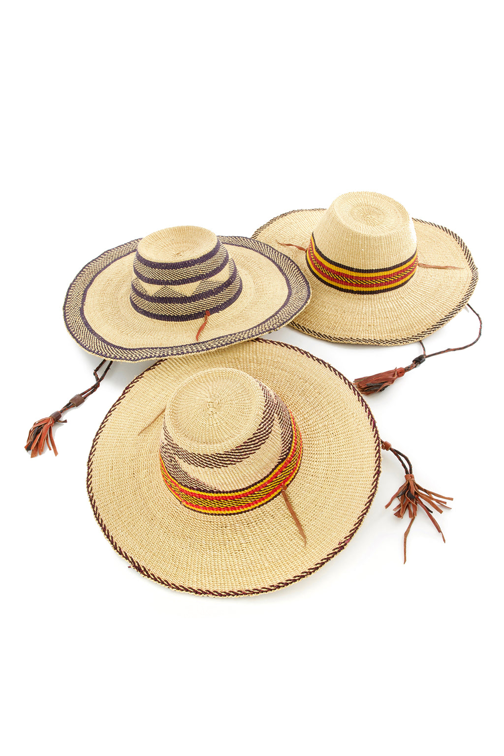 Ghanaian Straw Sun Hat with Strap - Assorted Colors & Designs