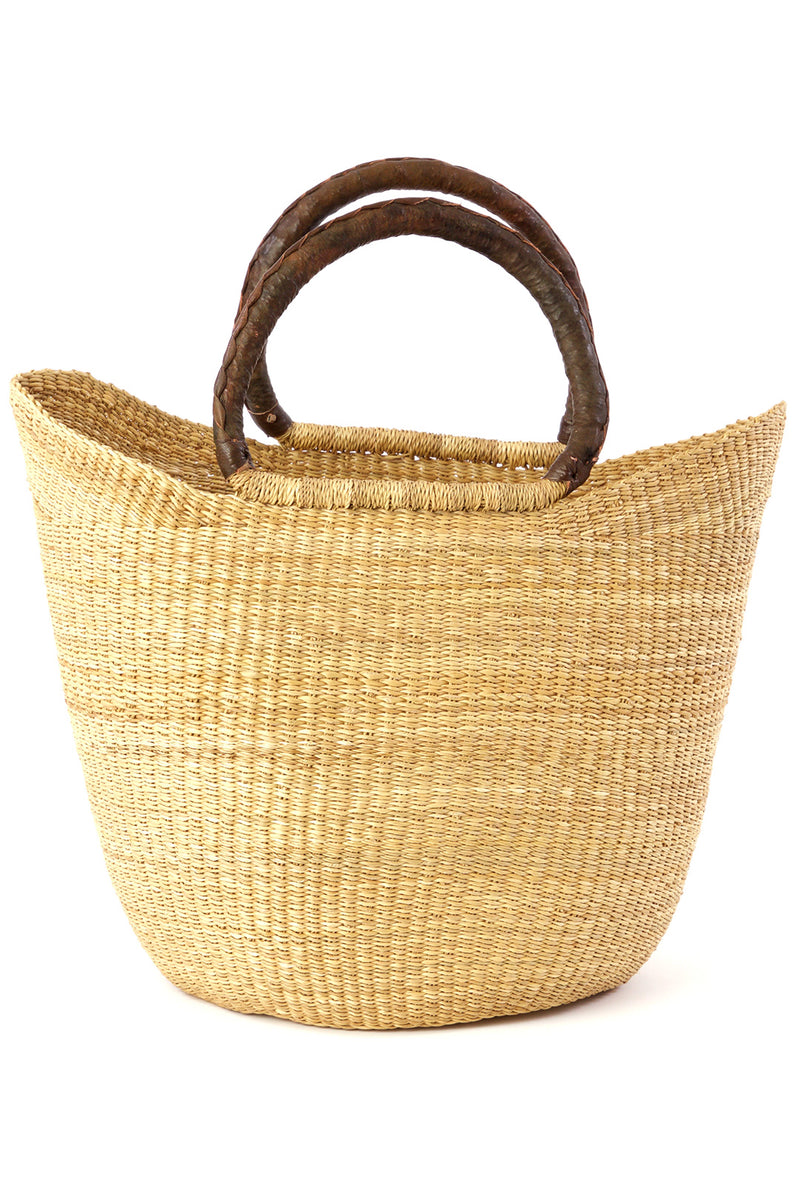 Natural Ghanaian Wing Shopper with Brown Leather Handles Default Title