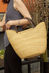 Natural Ghanaian Wing Shopper with Brown Leather Handles