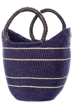 Midnight Blue Pinstripe Bolga Shopper with Leather Handles Default Title