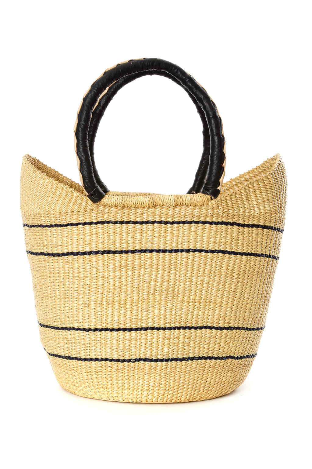 Natural Pinstripe Bolga Shopper with Leather Handles Default Title