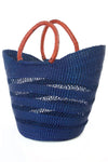 Navy Blue Ghanaian Lacework Wing Shopper with Leather Handles Default Title