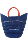 Navy Blue Ghanaian Lacework Wing Shopper with Leather Handles