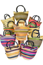 Ghanaian Wing Shopper with Leather Handles in Assorted Designs