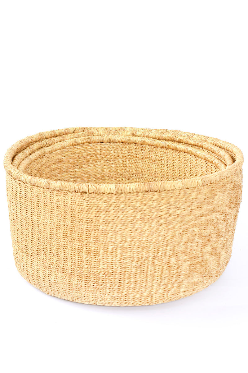 Set of Three Natural Woven Grass Floor Baskets