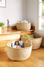 Set of Three Natural Woven Grass Floor Baskets Default Title