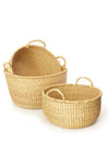Set of Three Natural Woven Grass Floor Baskets