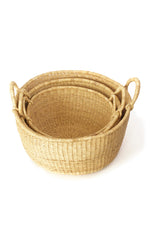 Set of Three Natural Woven Grass Floor Baskets