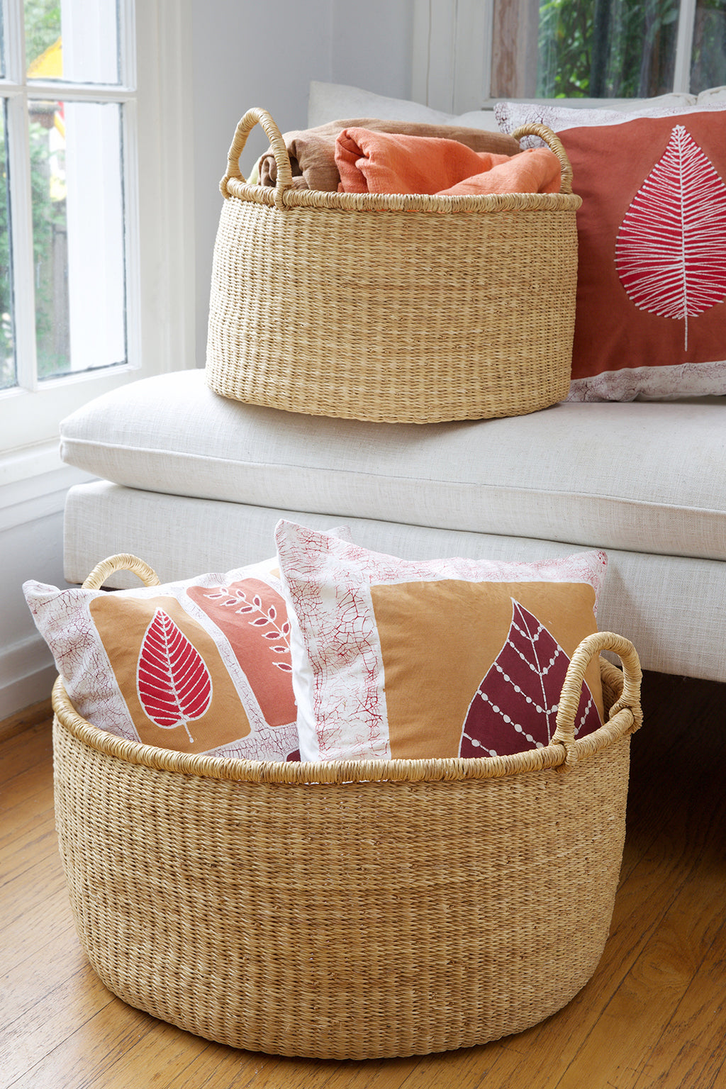 Set of Two Natural Woven Grass Floor Baskets Default Title