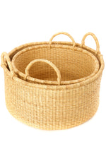 Set of Two Natural Woven Grass Floor Baskets Default Title