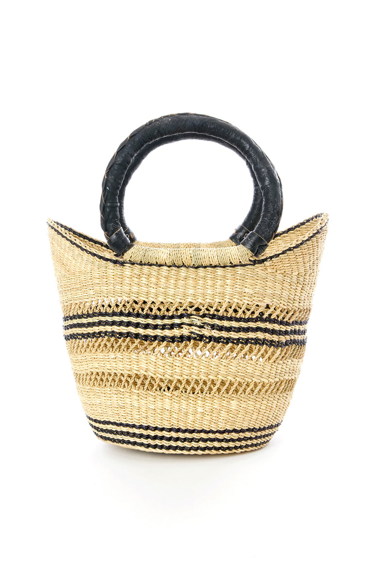 Petite Pinstripe Wing Shopper with Black Leather Handles