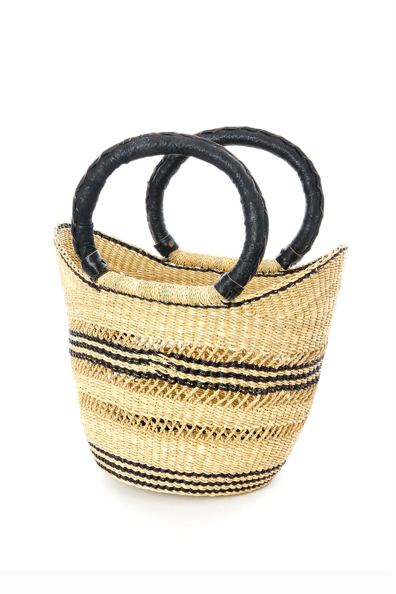 Petite Pinstripe Wing Shopper with Black Leather Handles