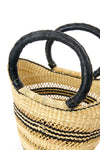 Petite Pinstripe Wing Shopper with Black Leather Handles