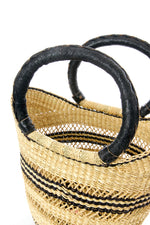 Petite Pinstripe Wing Shopper with Black Leather Handles