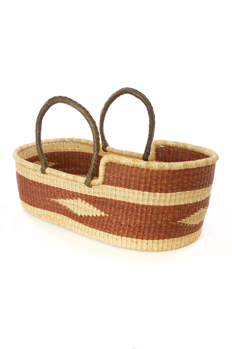 Brown Diamond Moses Basket with Leather Handles Default Title