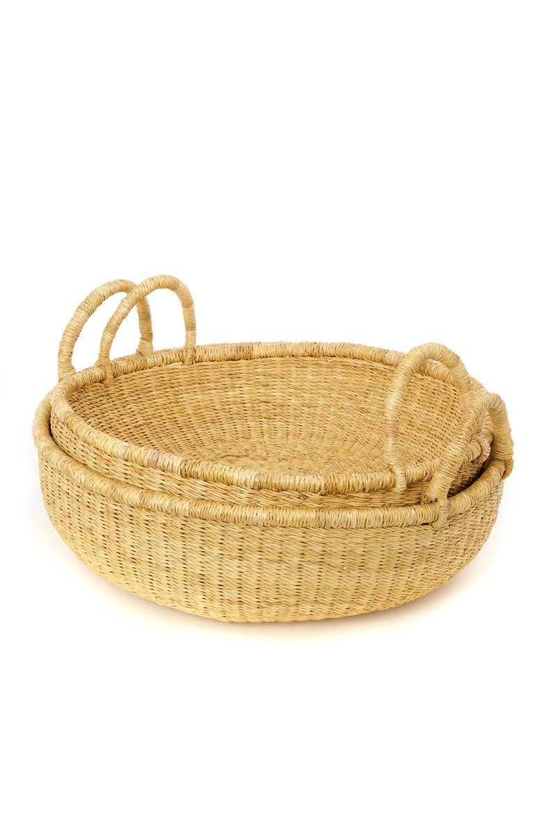 Set of Two Natural Woven Grass Garden Baskets