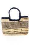 Ghanaian Black Triangle Slim Tote with Long Leather Handles