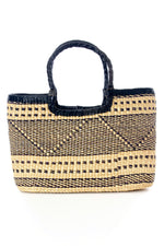 Ghanaian Black Triangle Slim Tote with Long Leather Handles