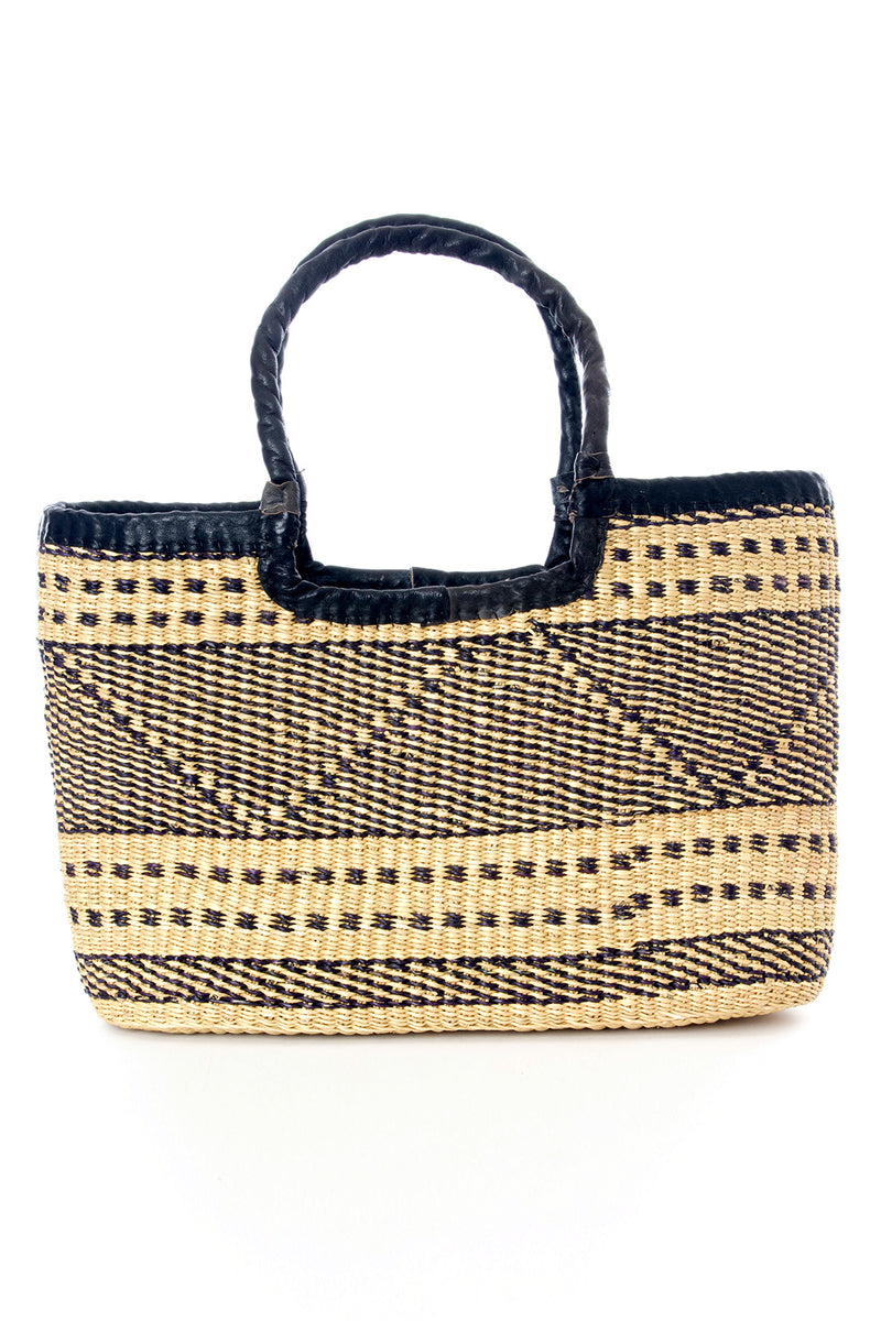 Ghanaian Black Triangle Slim Tote with Long Leather Handles