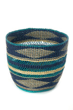 Lace Weave Teal and Dark Blue Woven Bin