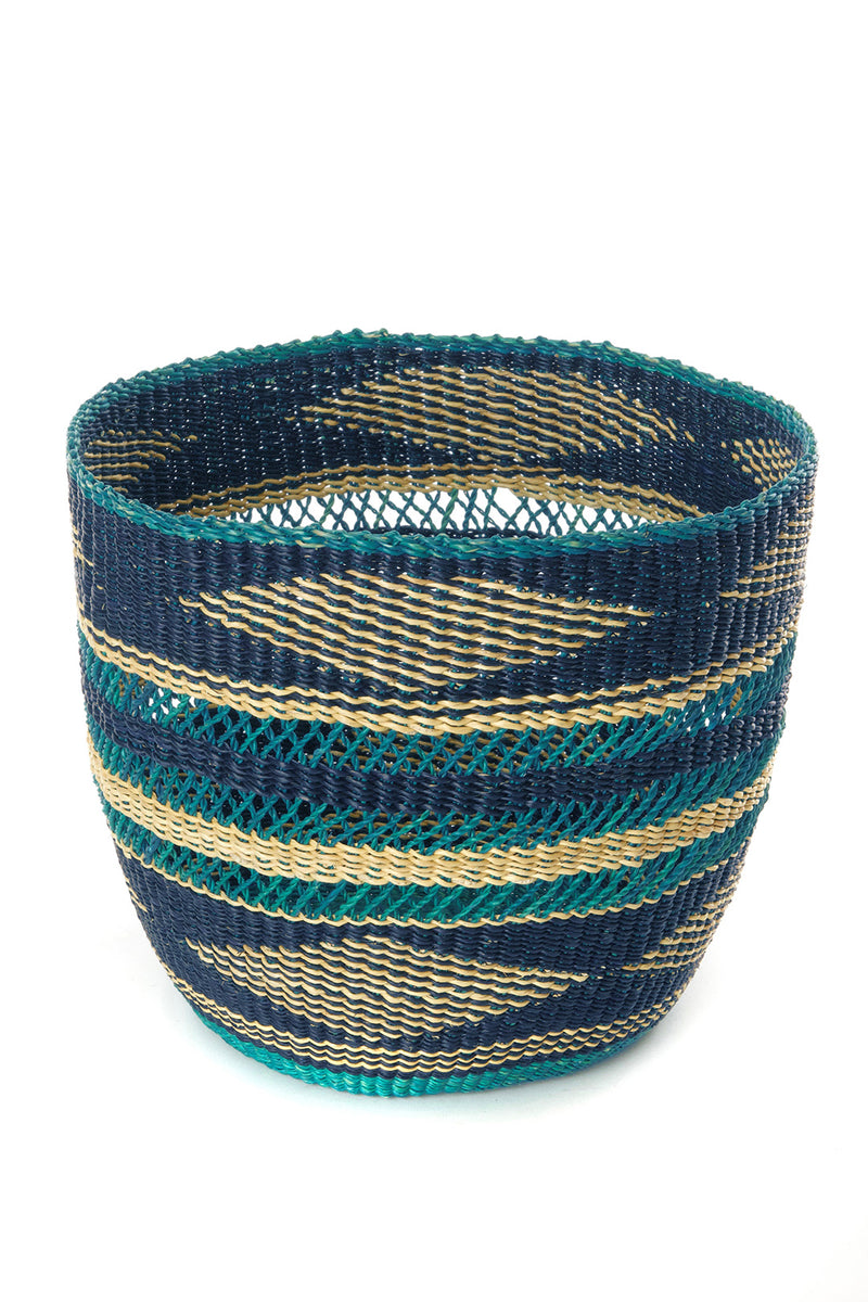 Lace Weave Teal and Dark Blue Woven Bin