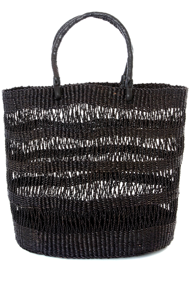Raven Lace Weave Shopper with Leather Handles from Ghana