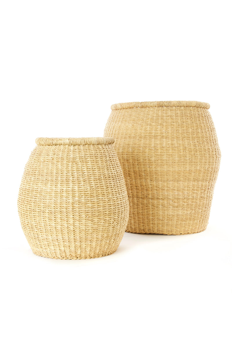 Set of Two All Natural Elephant Grass Barrel Baskets Default Title