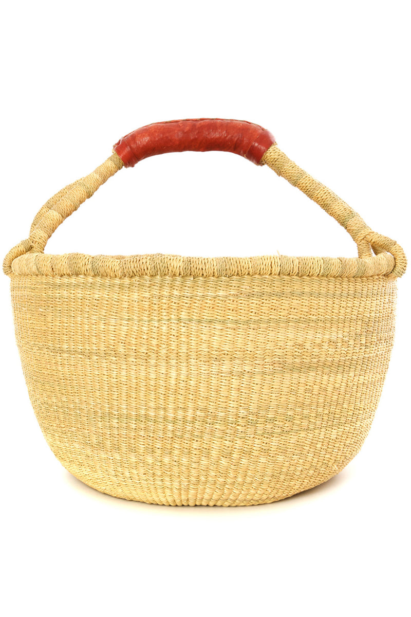 Basic Bolga Farmer's Market Shopper Basket with Brown Leather Handles Default Title