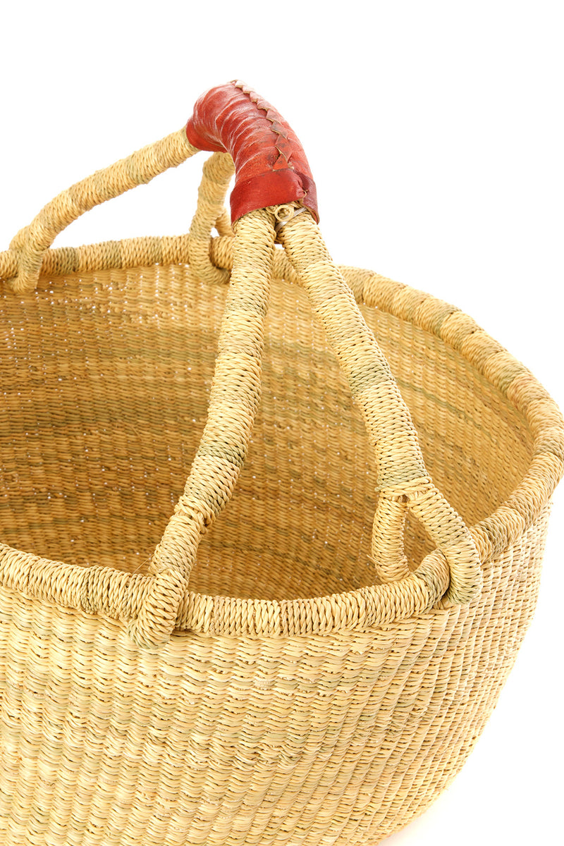 Basic Bolga Farmer's Market Shopper Basket with Brown Leather Handles Default Title