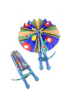 Assorted Small Ankara African Hand Fans with Blue Handles