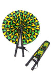 Assorted Ankara African Hand Fans with Black Leather Handles