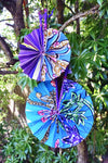 Assorted Ankara African Hand Fans with Purple & Pink Leather Handles