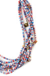 Red, White and Blue Heishi Bead and Brass Necklace