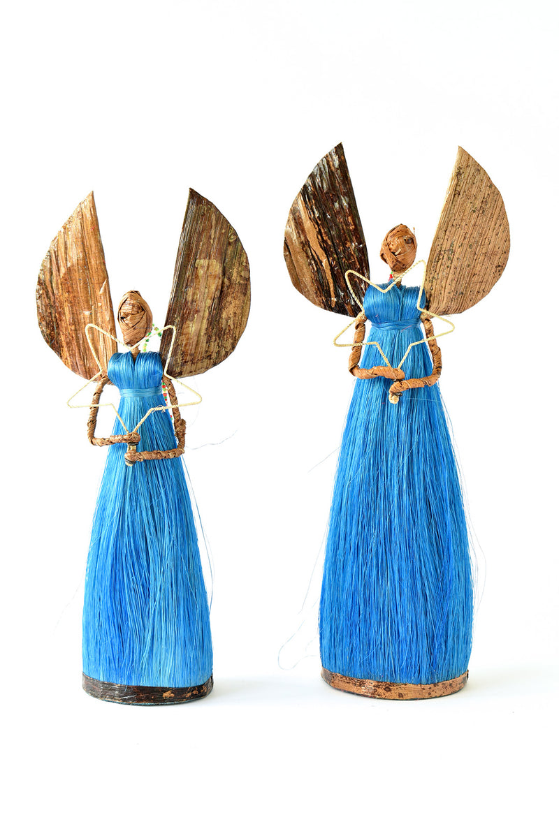 11" Blue Sisal Angel of Light Holiday Sculpture