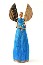 11" Blue Sisal Angel of Light Holiday Sculpture