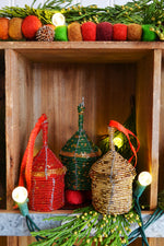 Gold Beaded Holiday Hut Gift Box Ornament