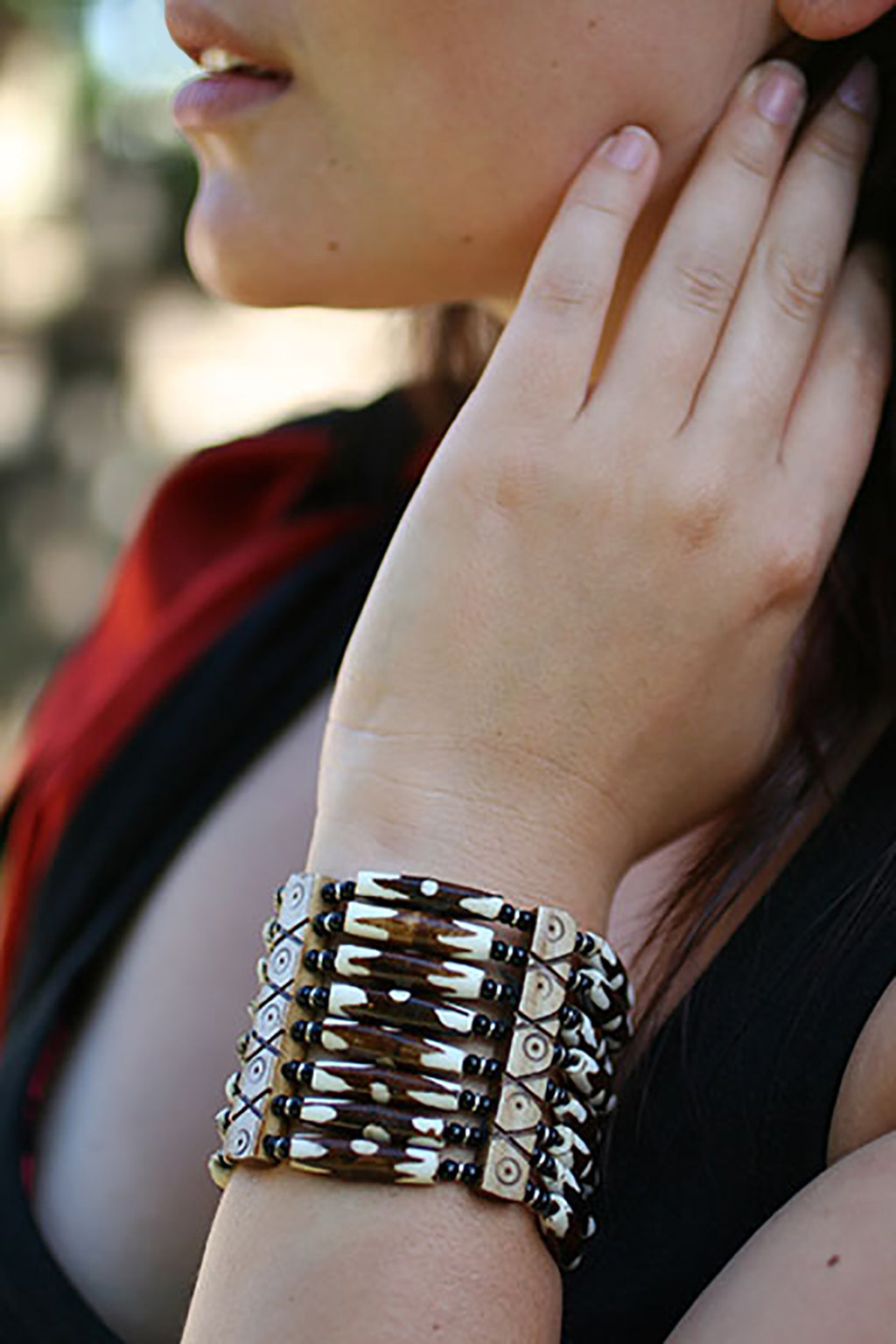 Wide Brown Cow Bone Bracelet