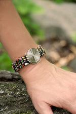 Kenyan Rainbow Beaded Bracelet with Silver Coil