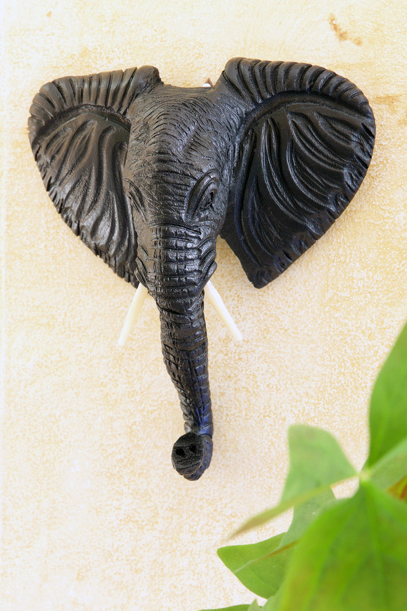 Small Kenyan Carved Elephant Bust Wall Mask