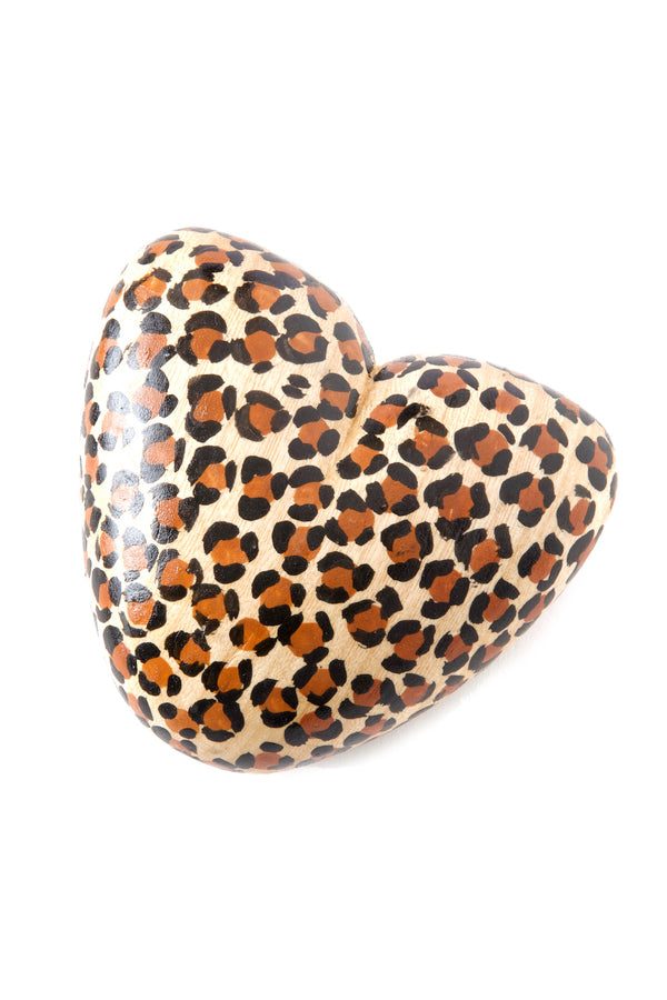 Kenyan Jacaranda Wood Leopard Print Heart - Valentine's Day Gifts