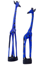 Cobalt Blue Jacaranda Wood Giraffe Sculptures