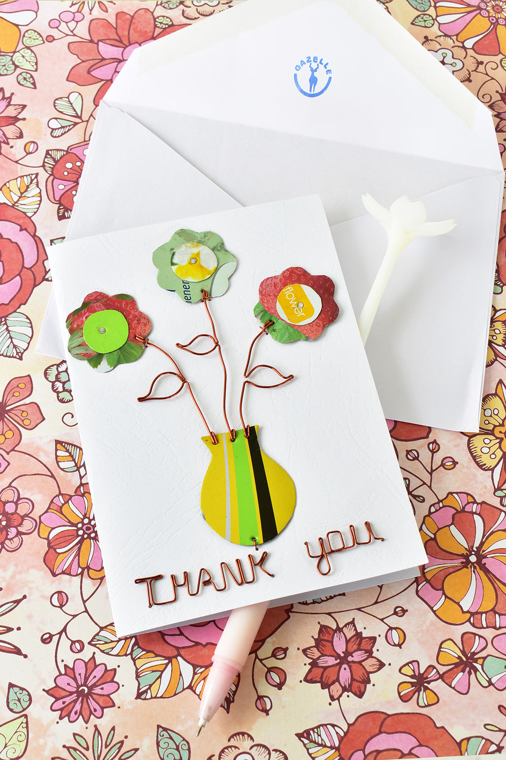 Recycled Metal Flower Vase Thank You Card