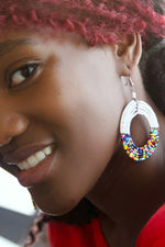 White and Rainbow Maasai Celebration Circle Earrings