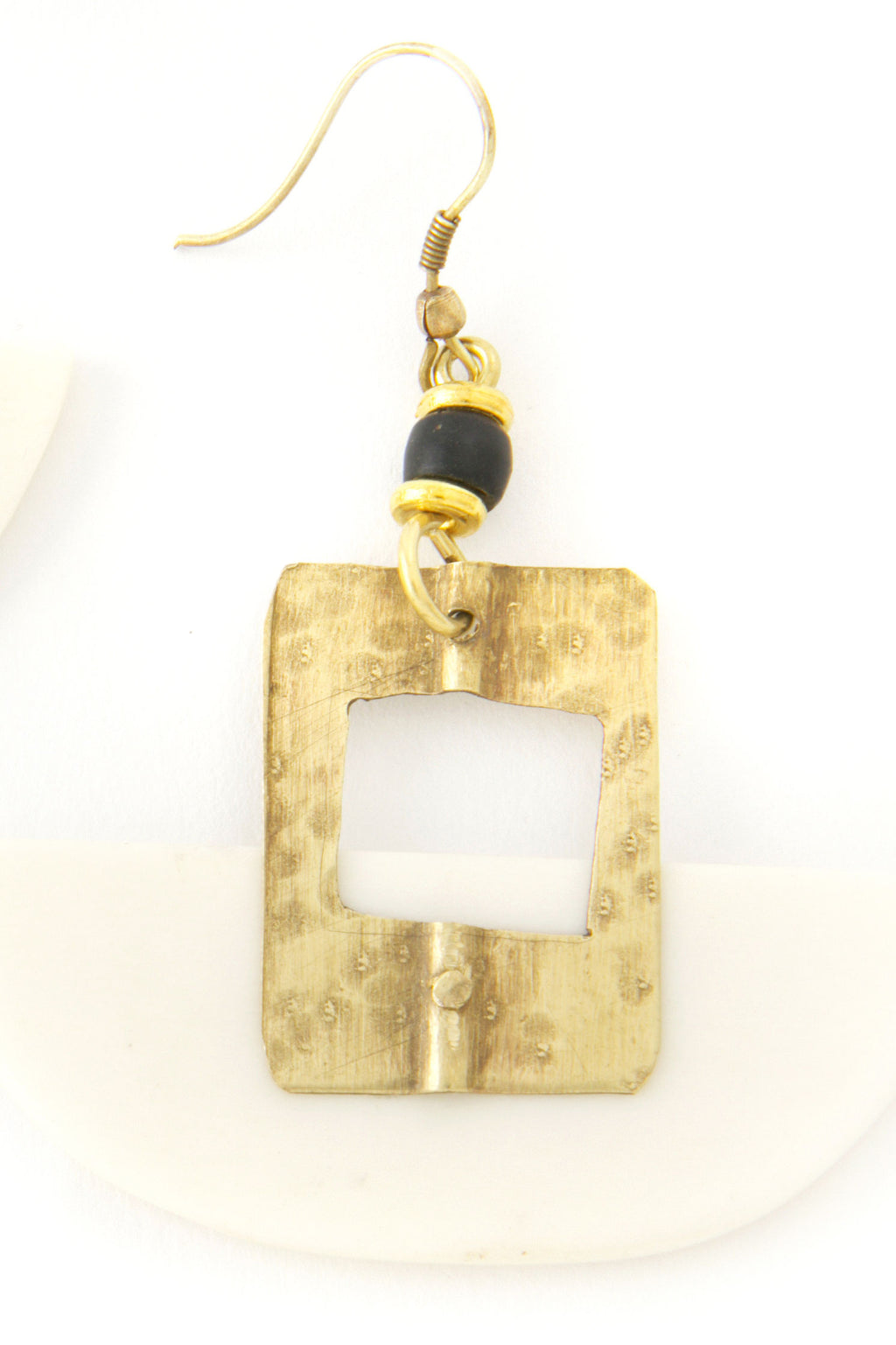 White Cow Bone & Brass Ark Earrings from Kenya