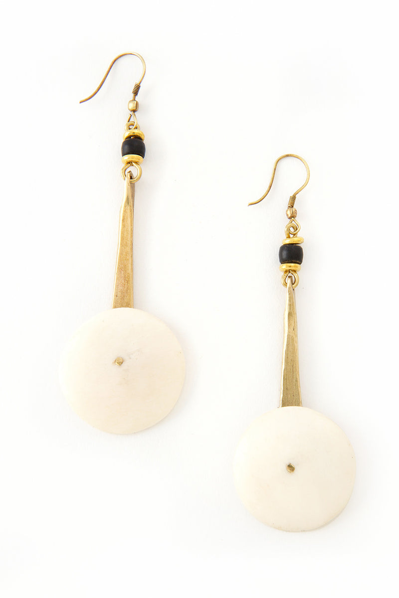 White Cow Bone & Brass YoYo Earrings from Kenya