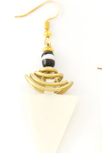 White Cow Bone & Brass Regent Earrings from Kenya